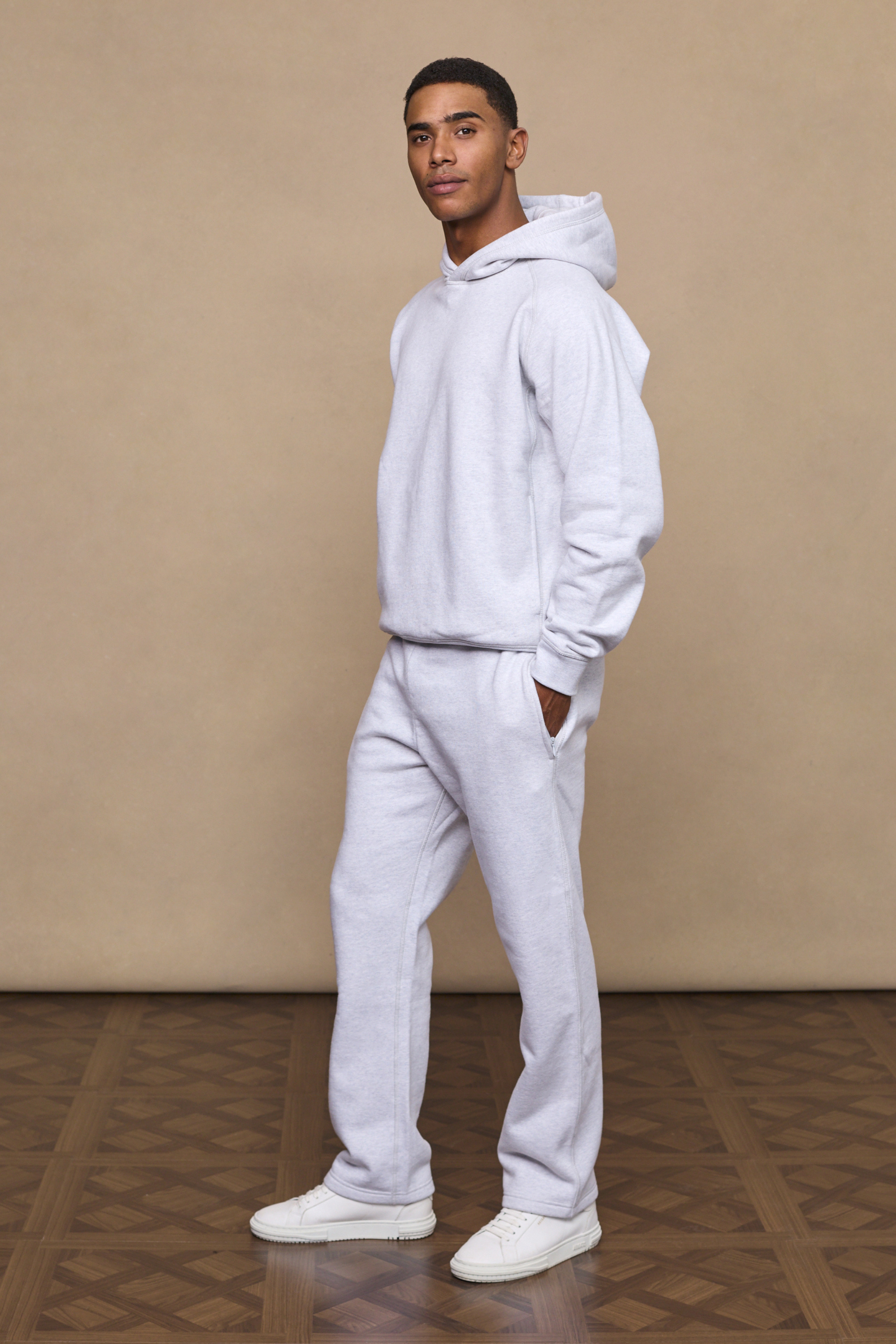 Stone Marl Axel Relaxed Panel Hoodie