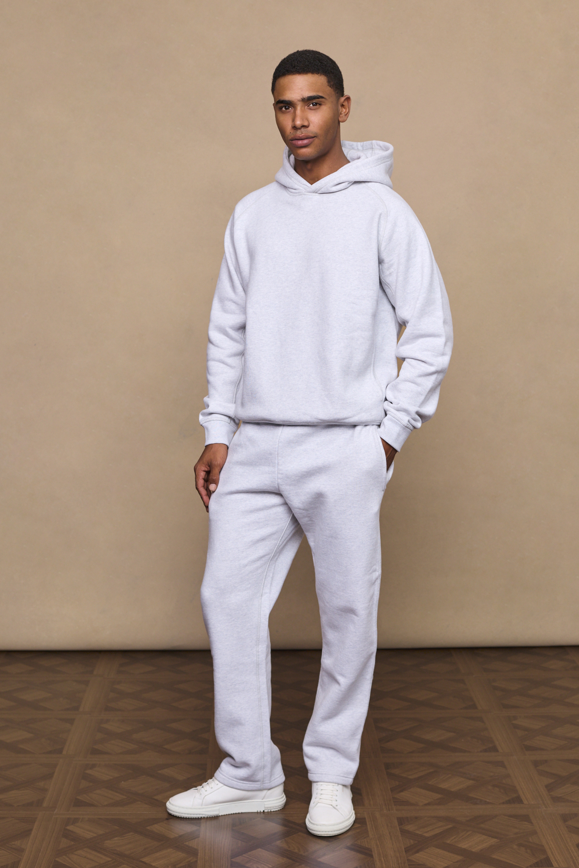 Stone Marl Axel Relaxed Panel Hoodie