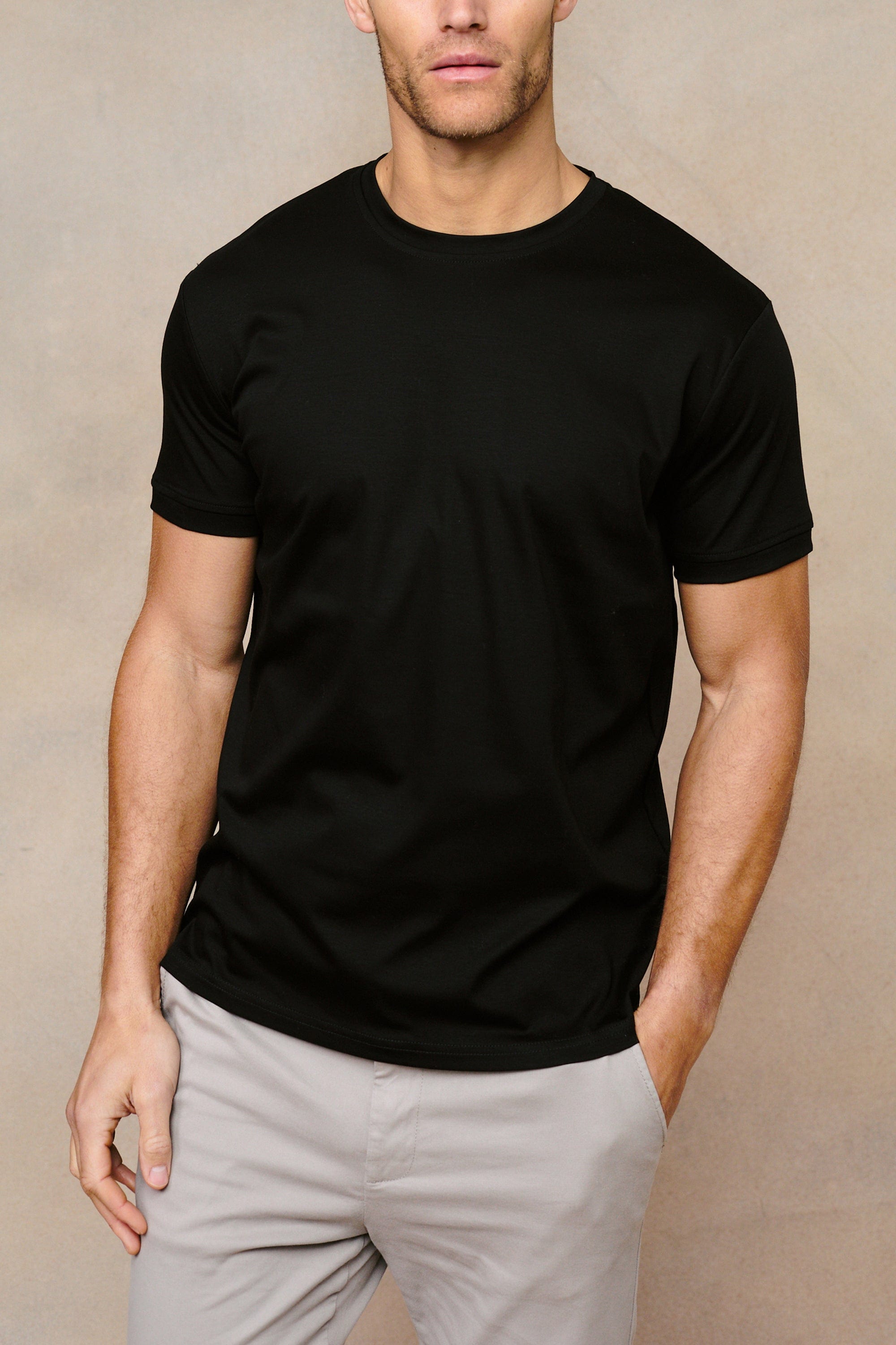 Premium Mercerized Cotton Black T-Shirt | Slim Fit Crew Neck Tee