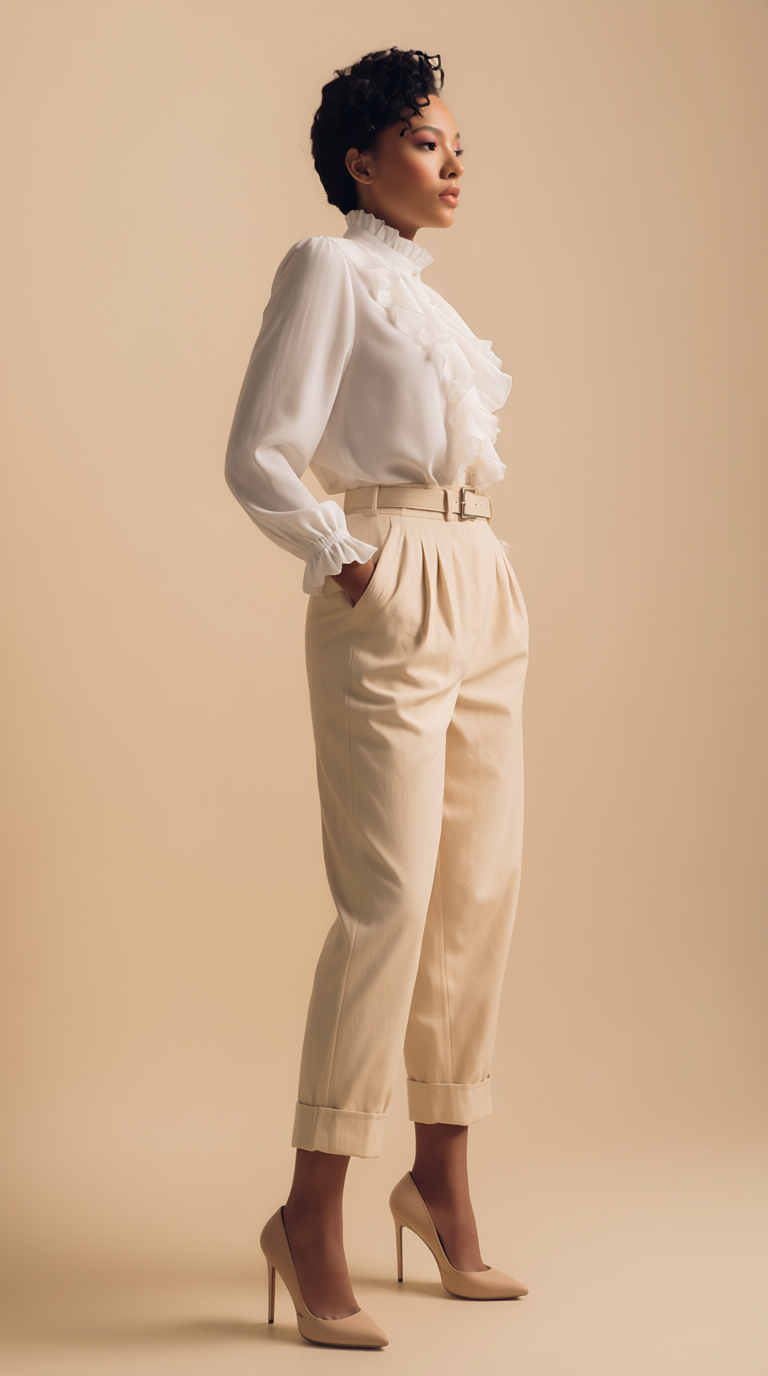 Luxe White Chiffon Ruffle Blouse | High Neck Button-Up Top