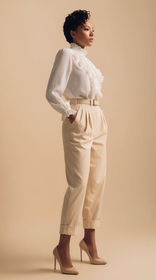 Luxe White Chiffon Ruffle Blouse | High Neck Button-Up Top