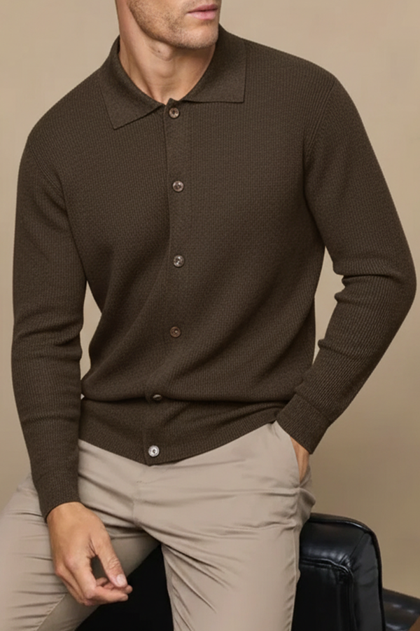 Premium Ribbed Pocket Cardigan - Brown Marl