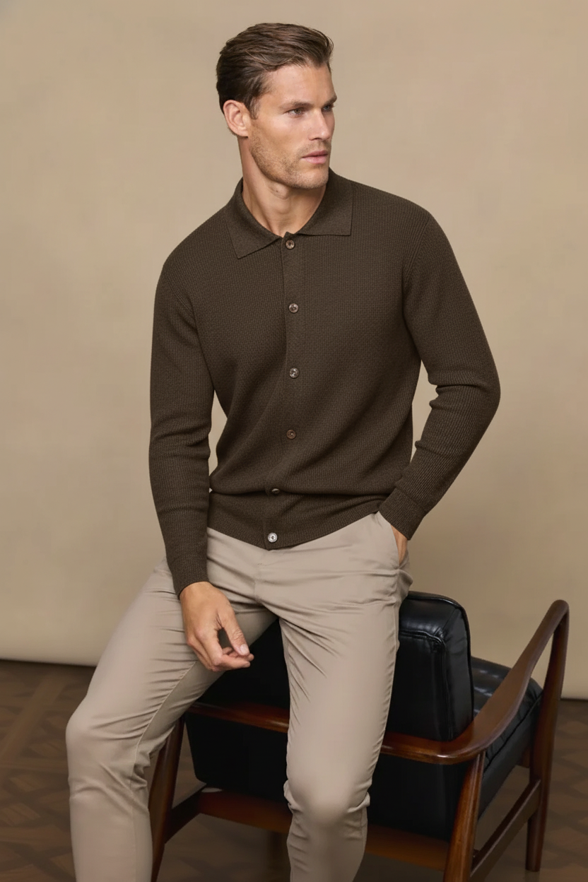 Elias Brown Marl Ribbed Cardigan