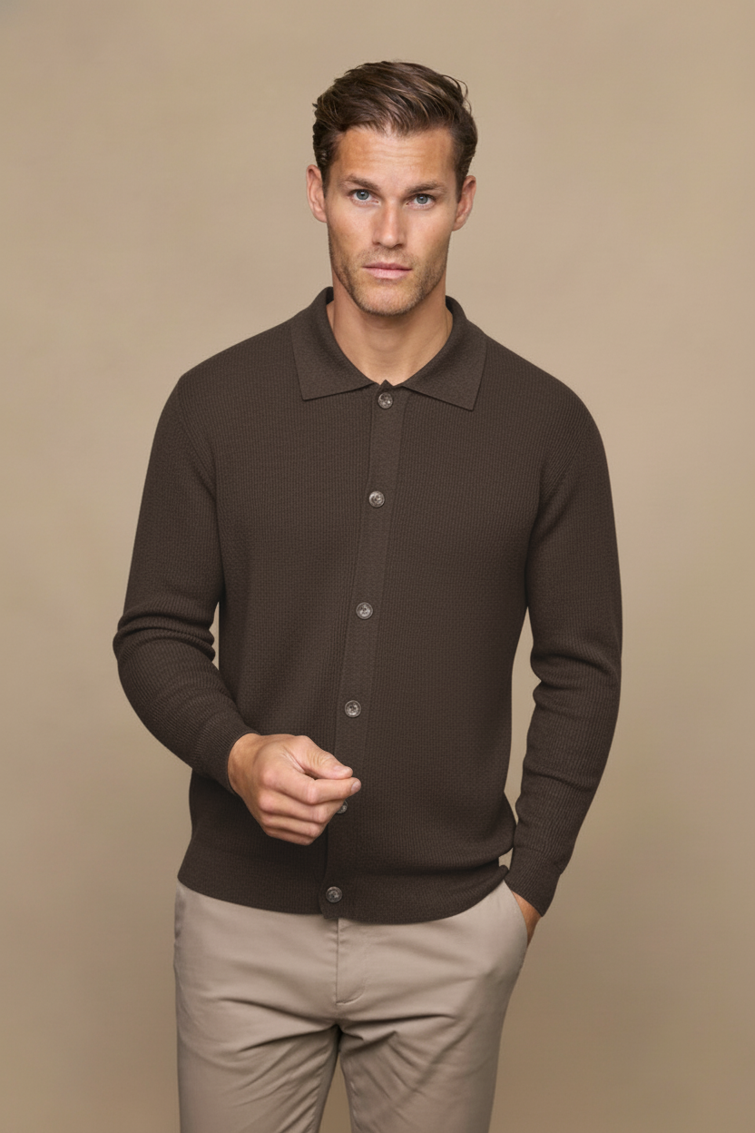 Elias Brown Marl Ribbed Cardigan
