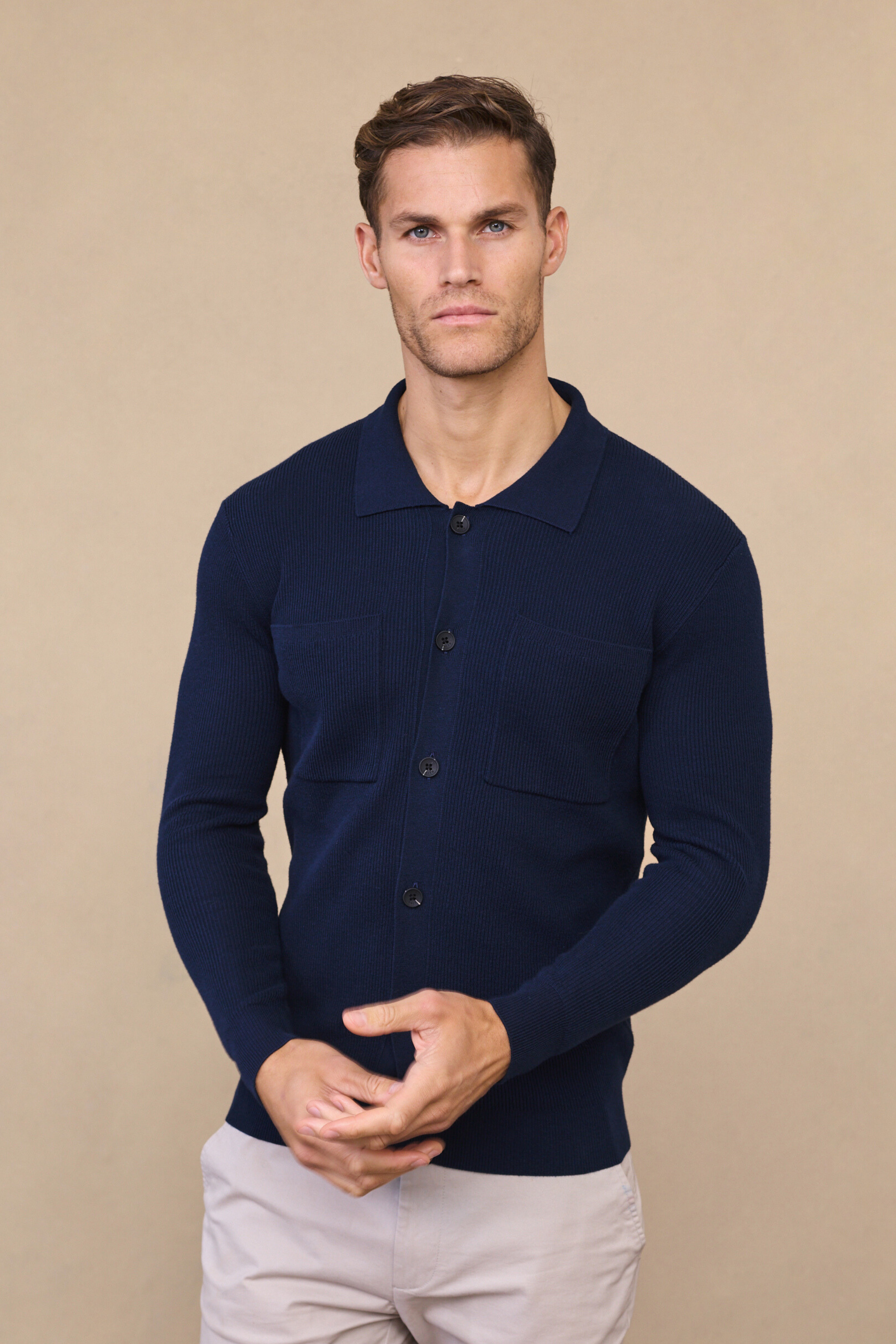 Navy Elias Ribbed Pocket Cardigan