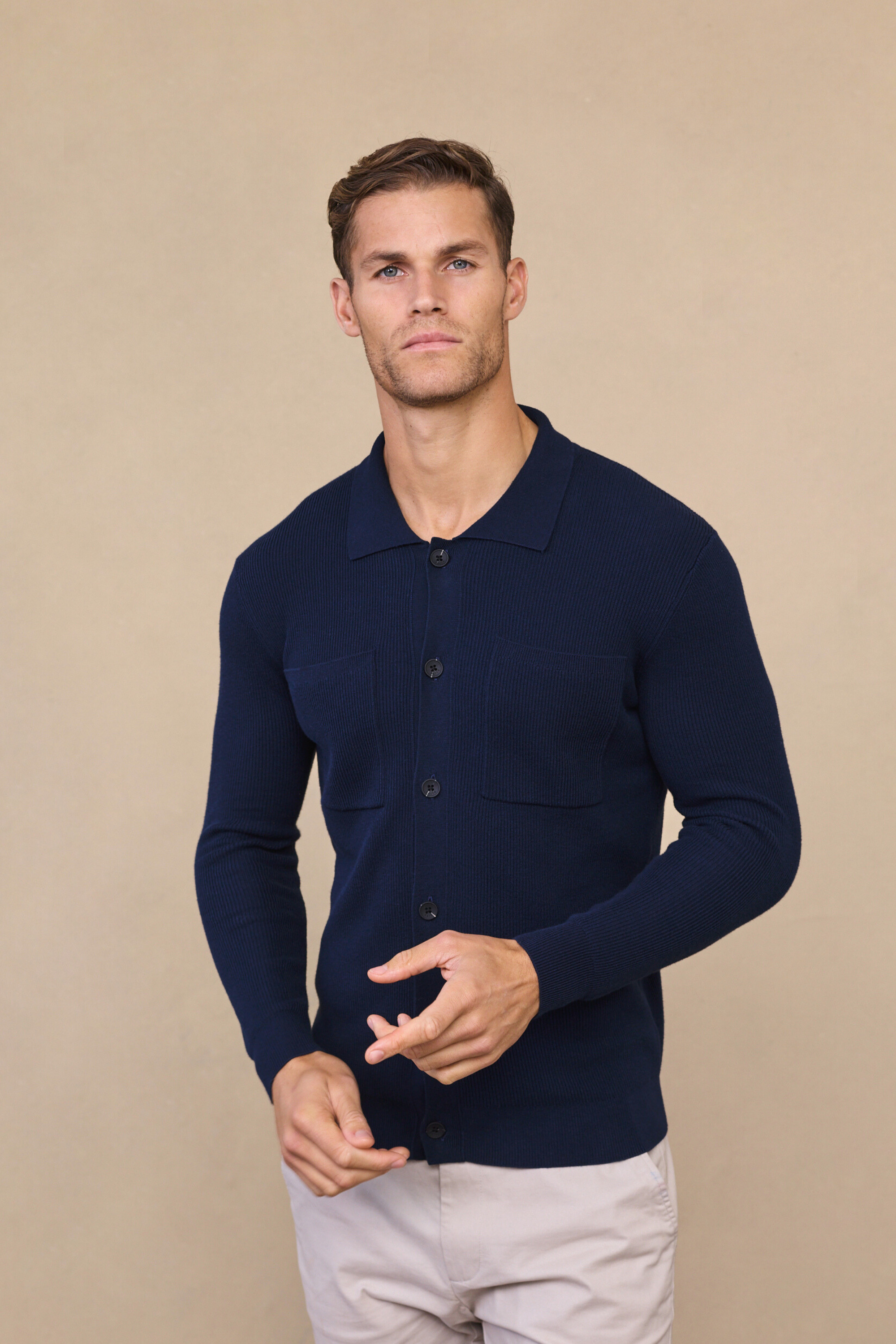 Navy Elias Ribbed Pocket Cardigan