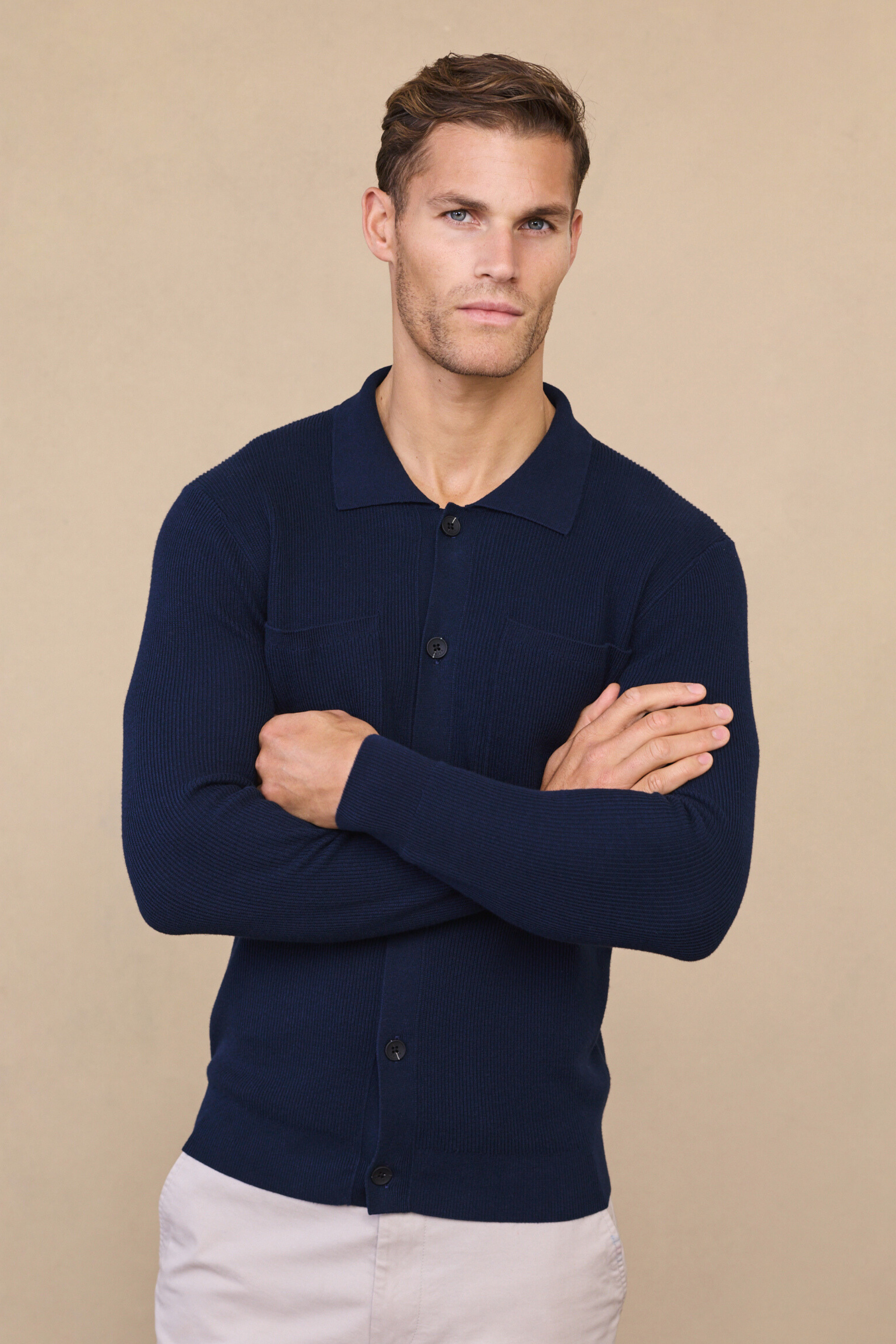 Navy Elias Ribbed Pocket Cardigan