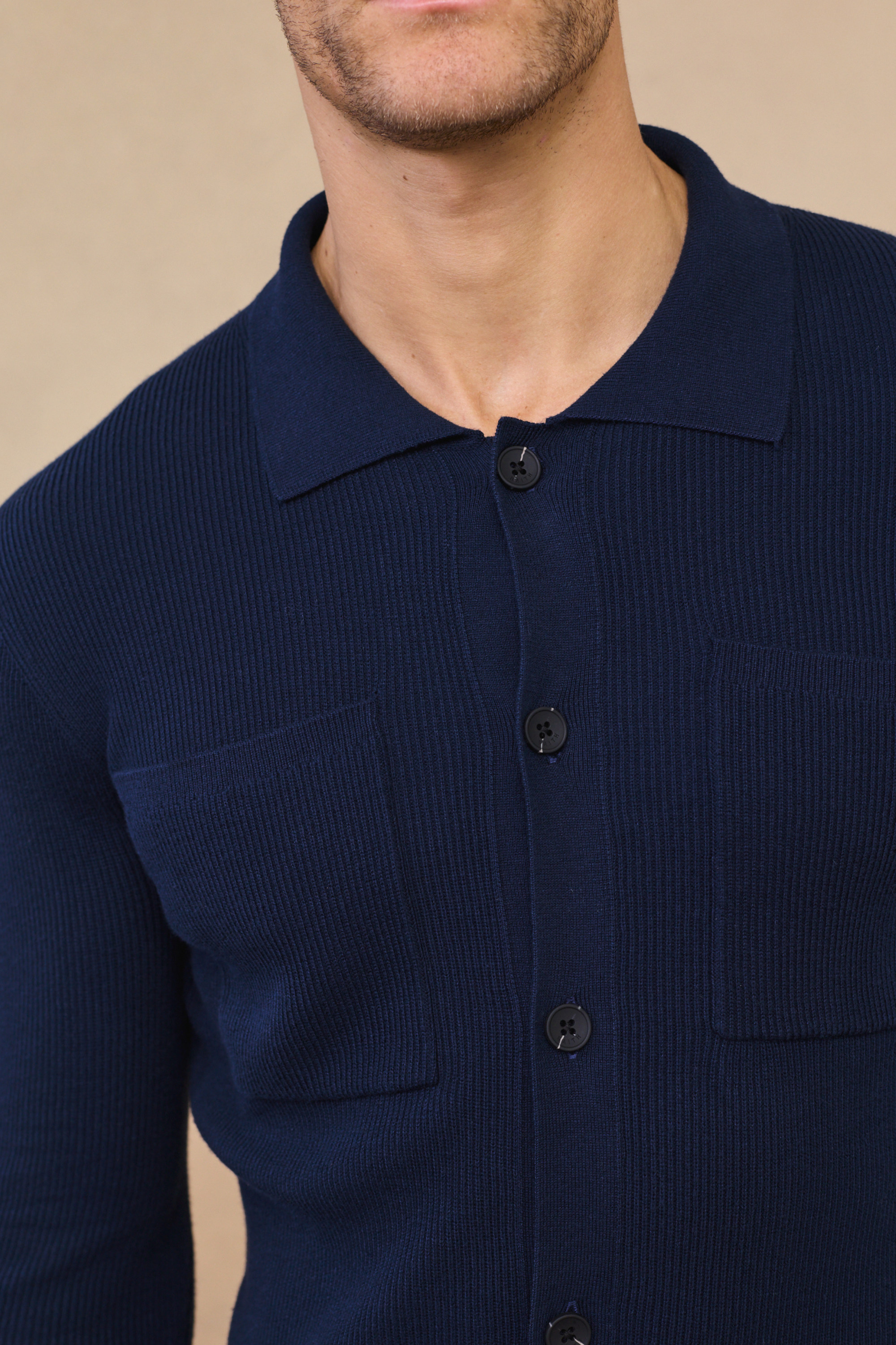 Navy Elias Ribbed Pocket Cardigan