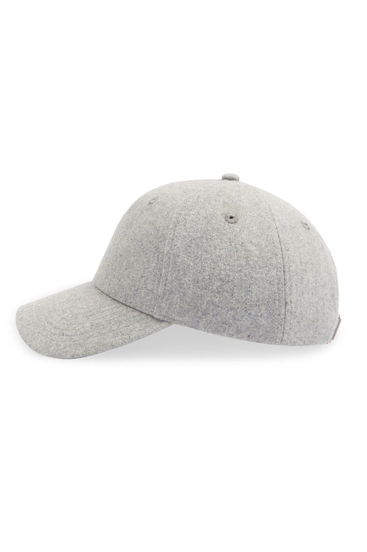 Man wearing a premium wool blend cap - grey marl against a clean background
