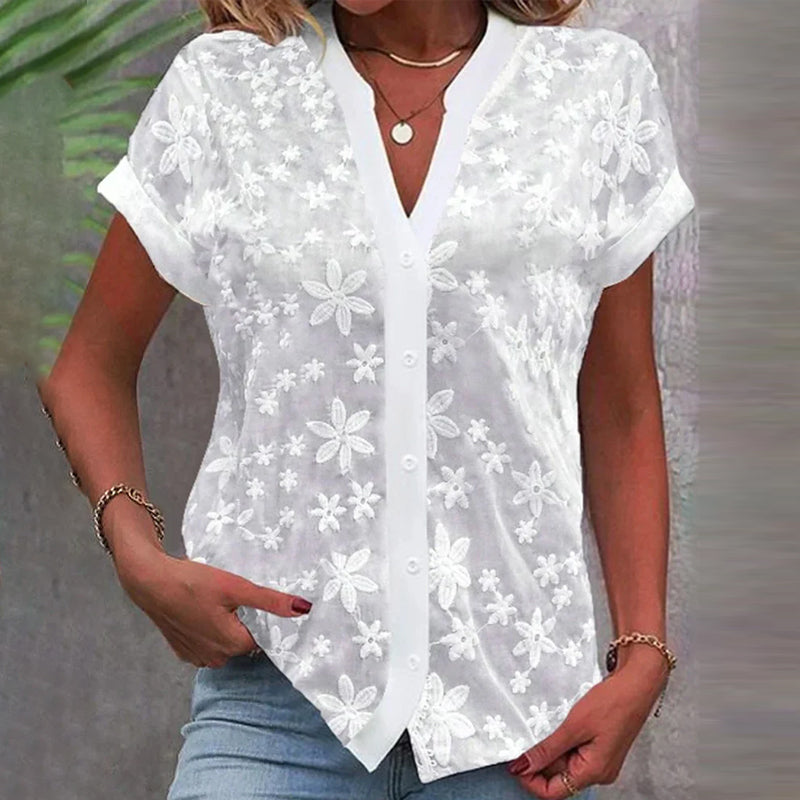 Elise | V-Neck Short Sleeve Blouse
