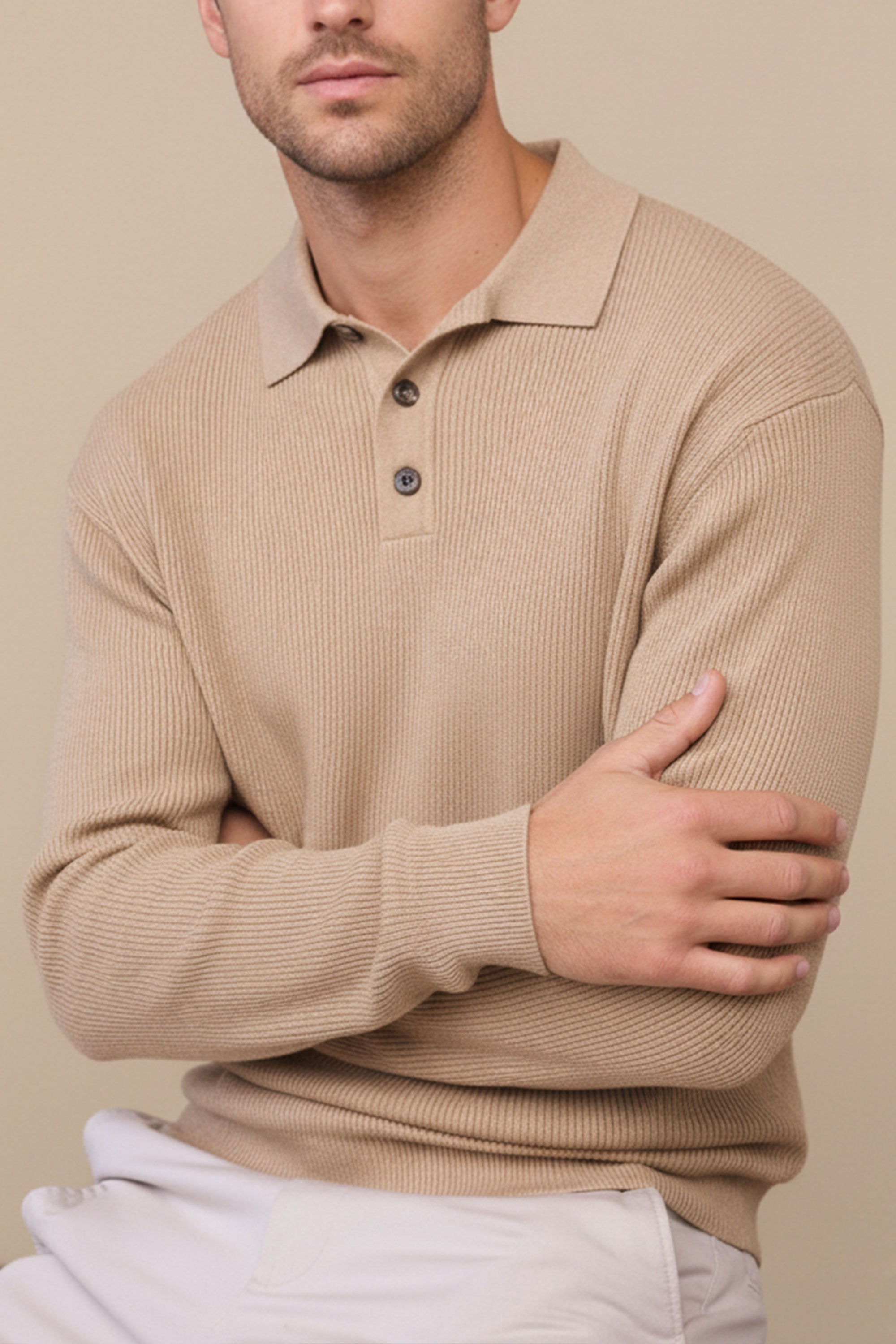 Creme Angus Ribbed Polo Shirt