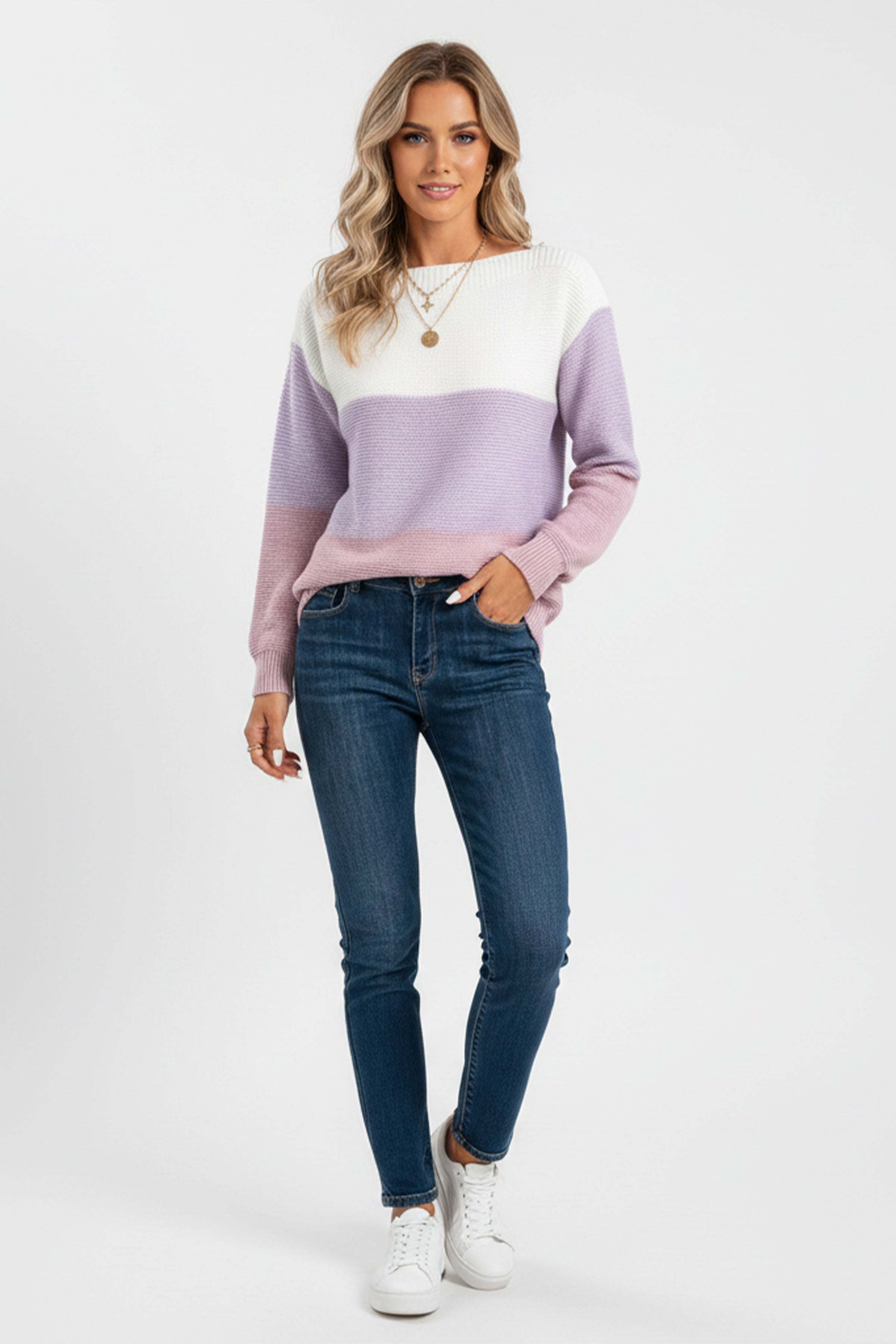 Clara Tricolor Patchwork Knit Sweater - Modern Design