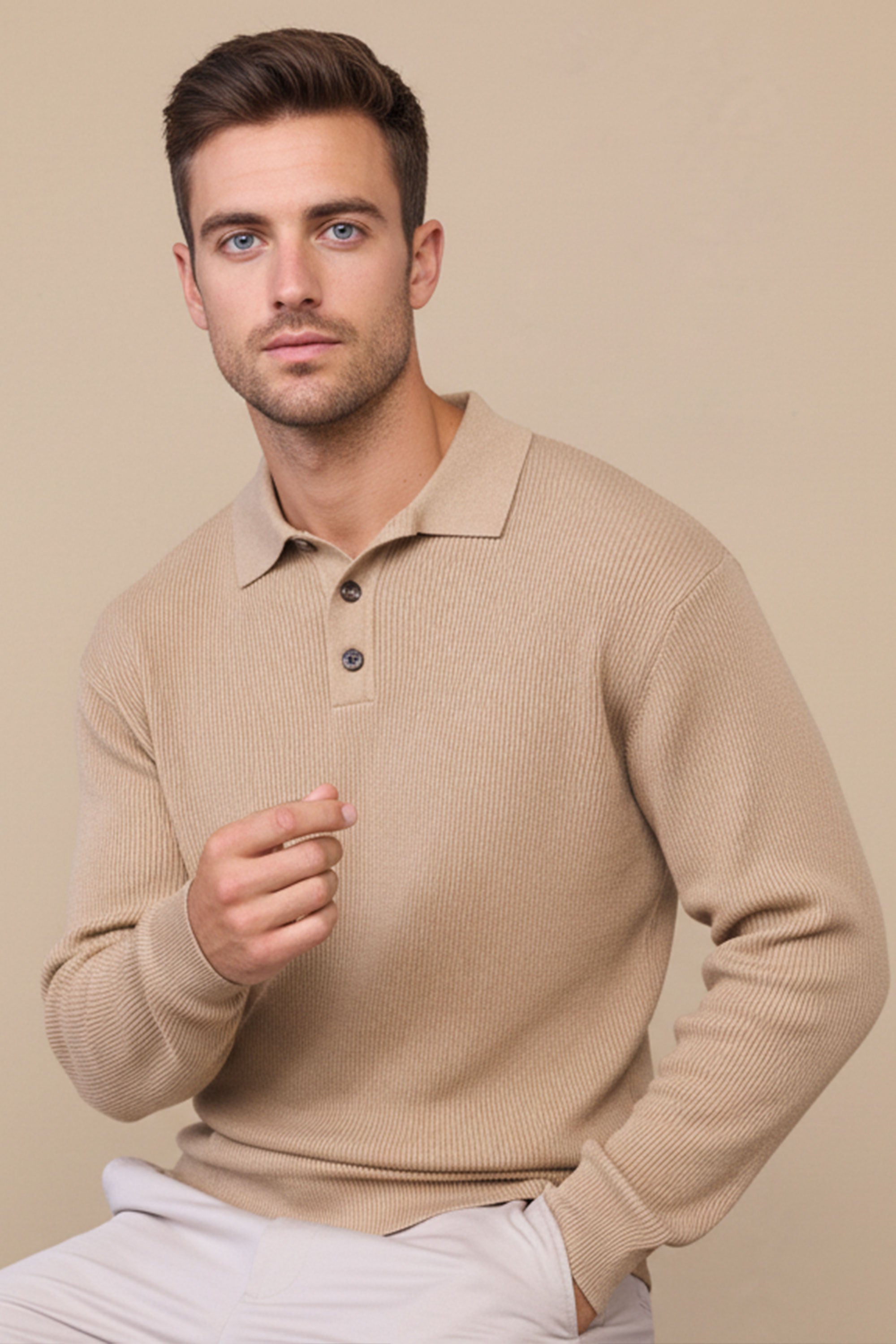 Creme Angus Ribbed Polo Shirt