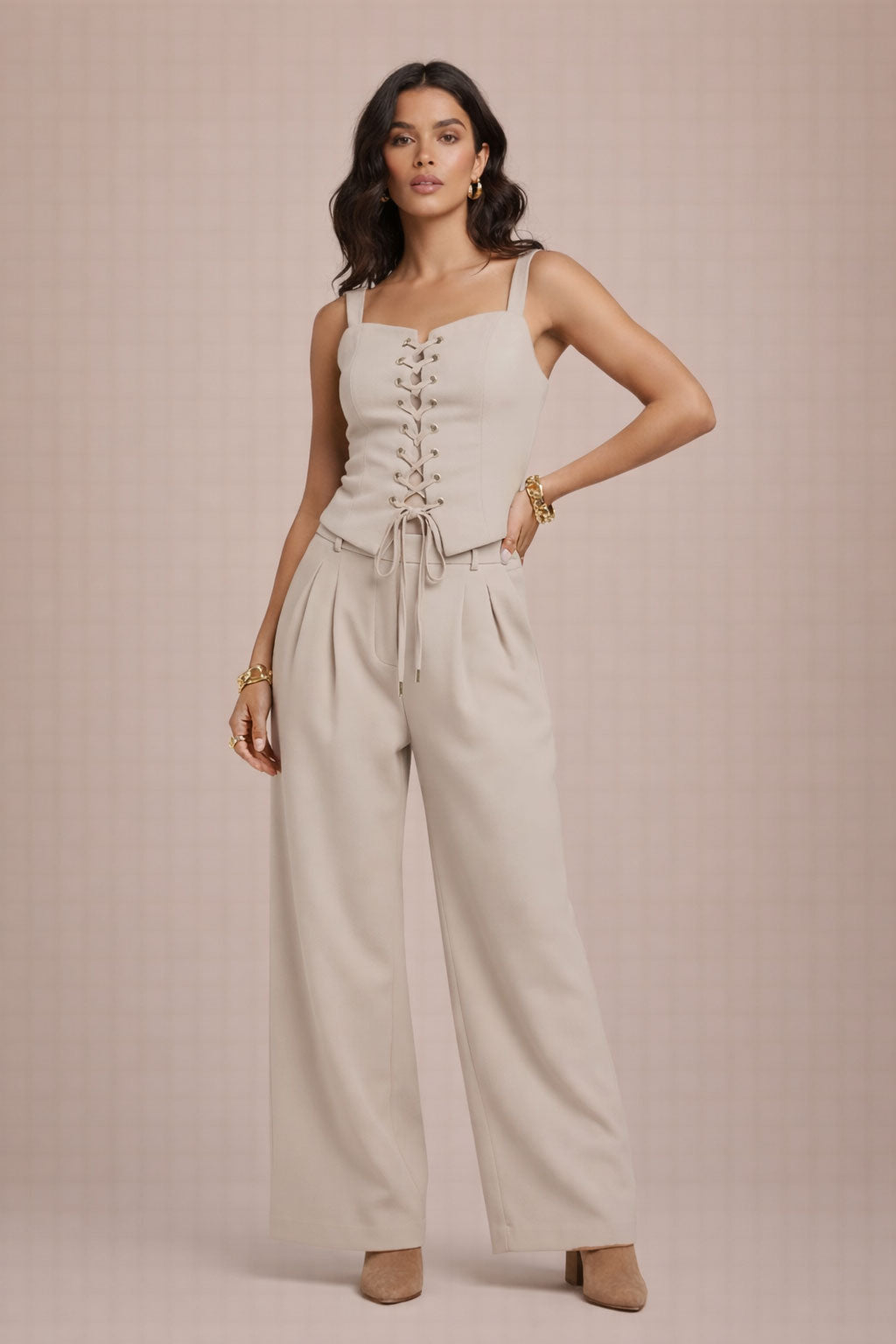 Ella Tweed Two-Piece Set - Top and Pants Ensemble