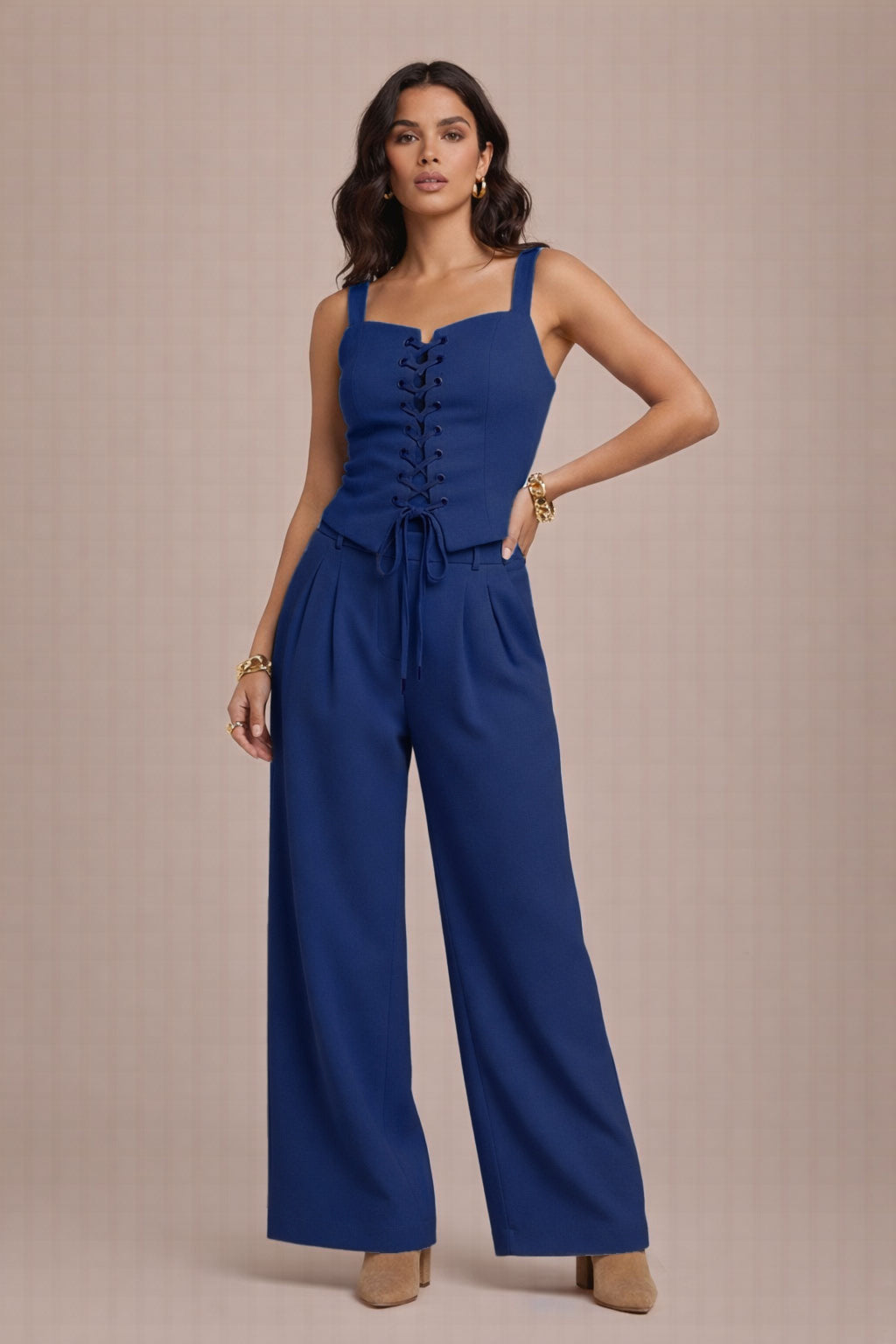 Ella Tweed Two-Piece Set - Top and Pants Ensemble