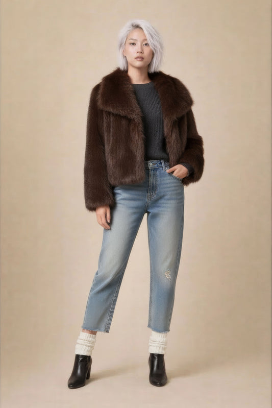 Faux Fur Jacket - Chocolate Brown