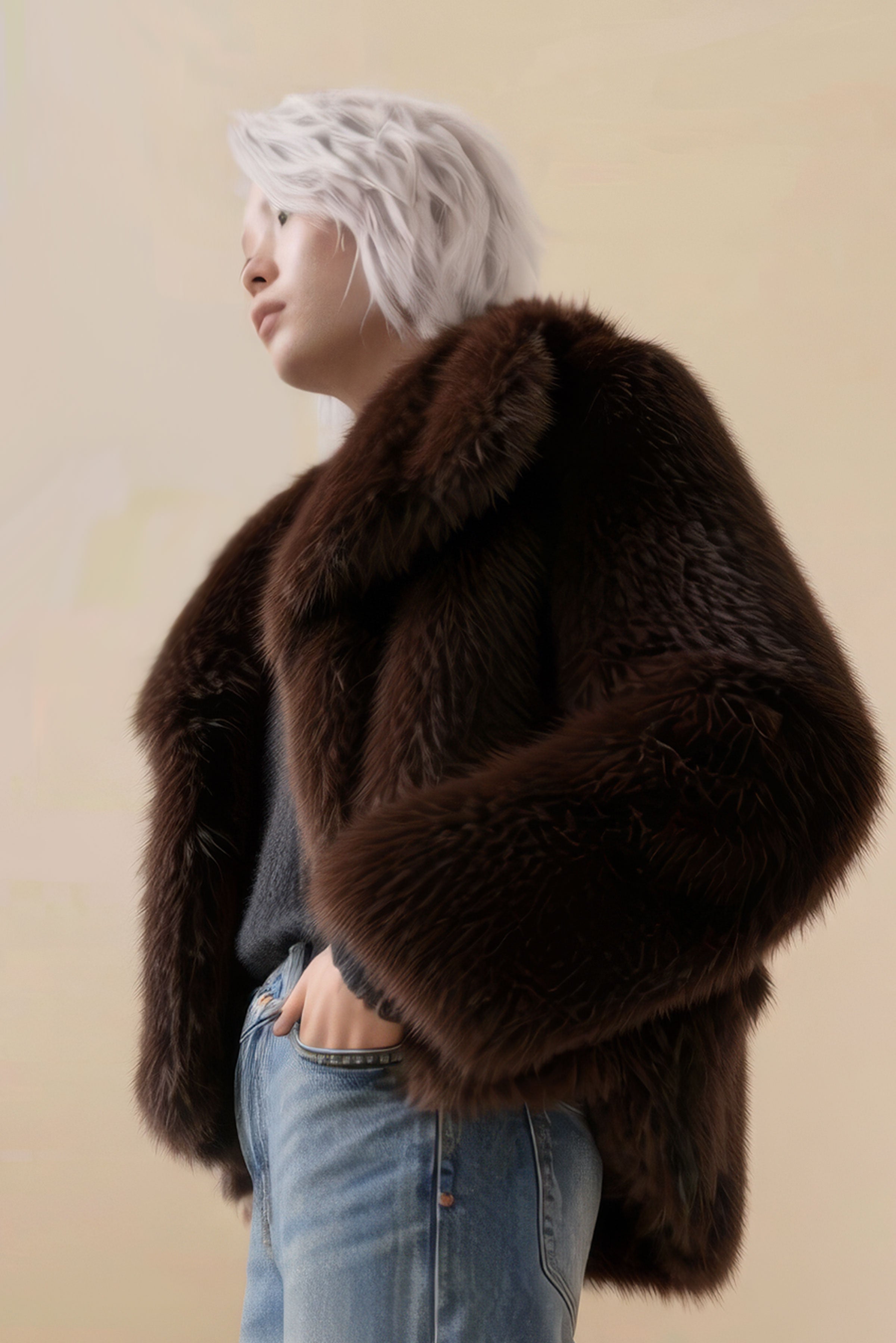 Faux Fur Jacket - Chocolate Brown