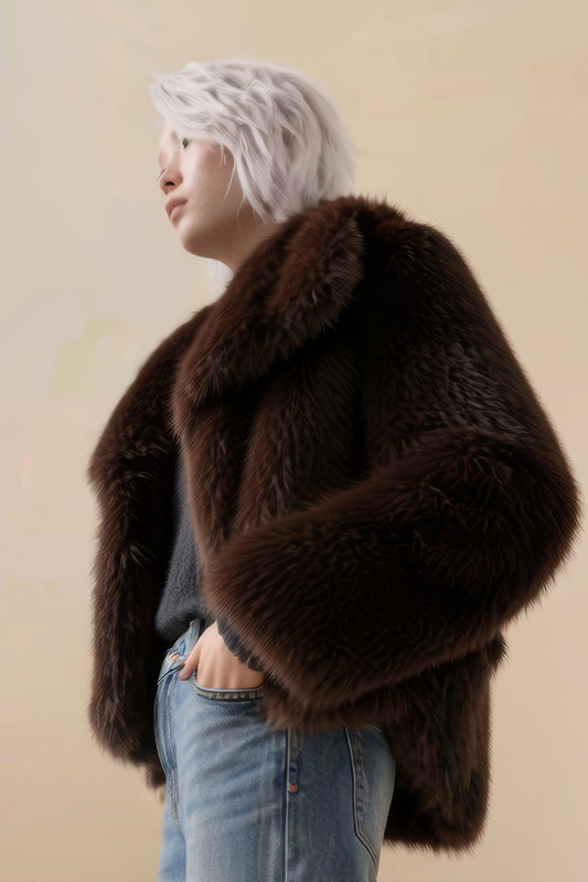 Faux Fur Jacket - Chocolate Brown