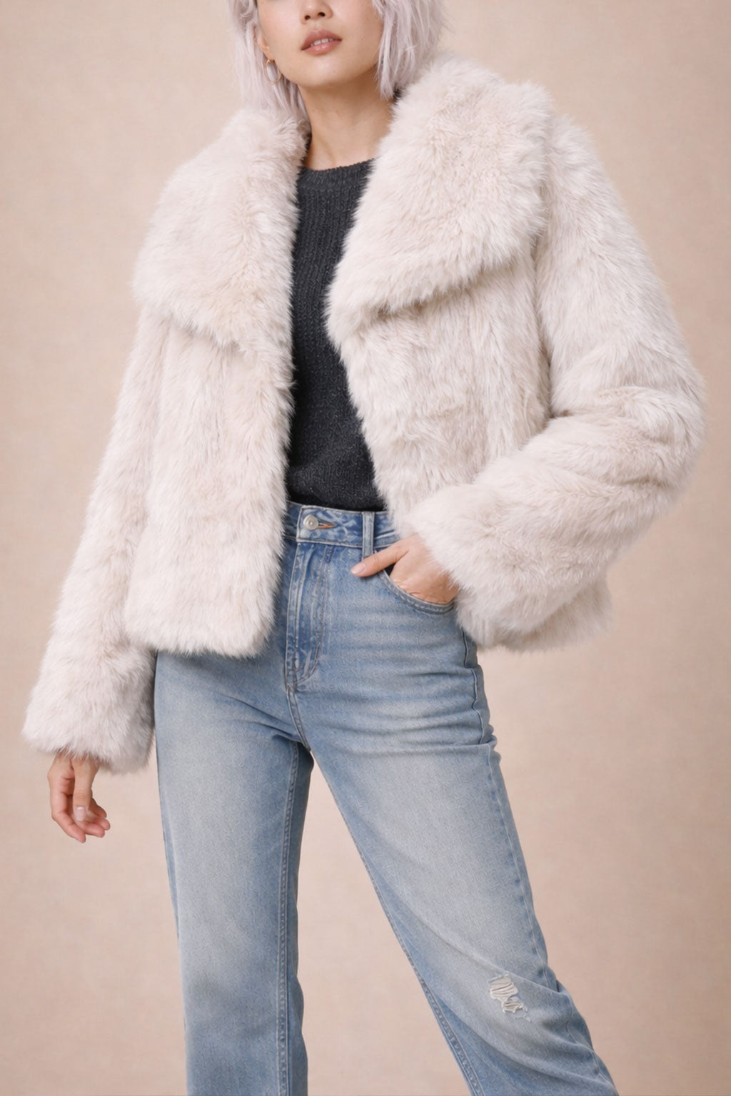 Faux Fur Jacket - Beige Teddy Coat Women
