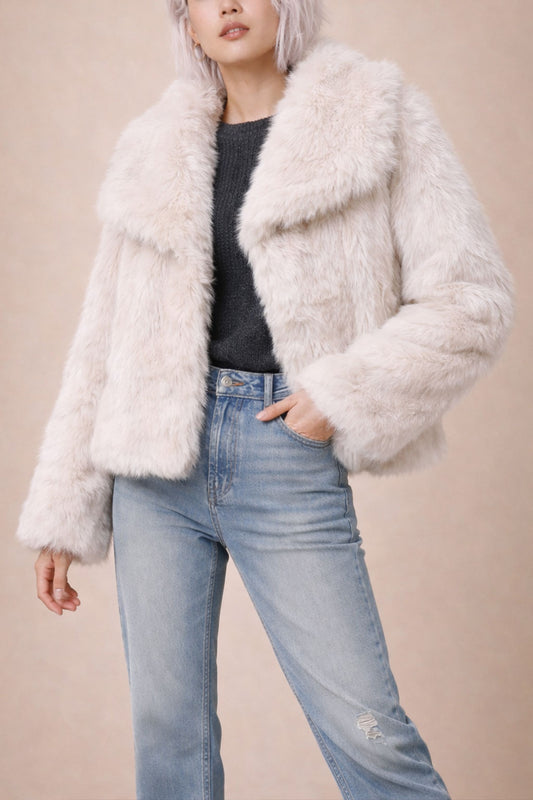 Faux Fur Jacket - Beige Teddy Coat Women