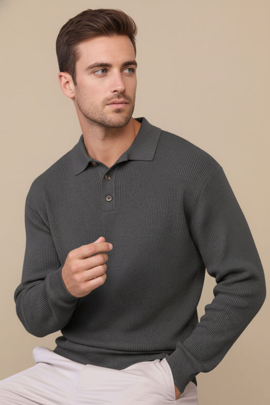 Gris Angus Ribbed Polo Shirt