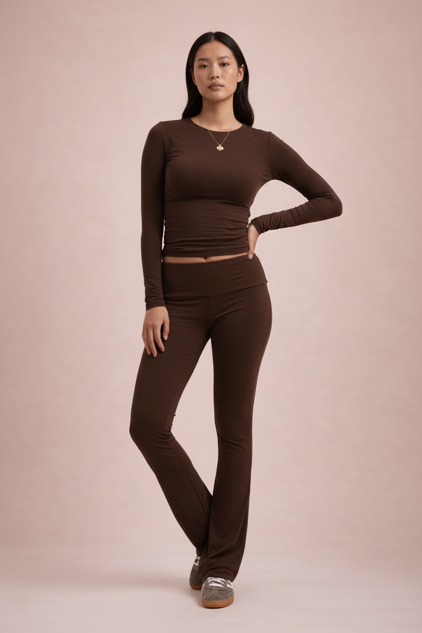 Fold-Over Flared Pants - Chocolate Brown (Tall)
