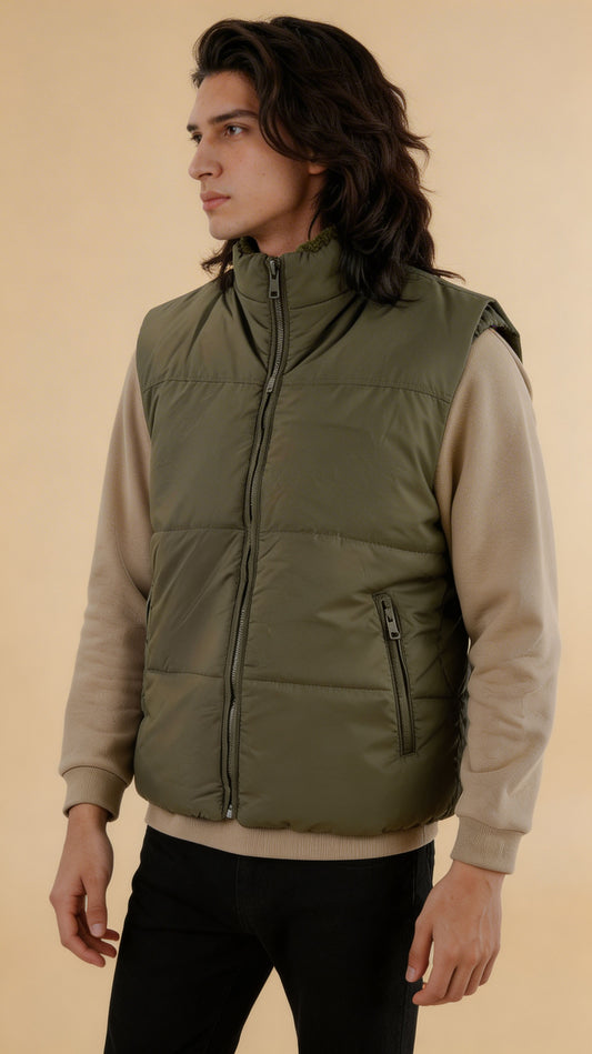 Men's Olive Puffer Jacket — Bosley