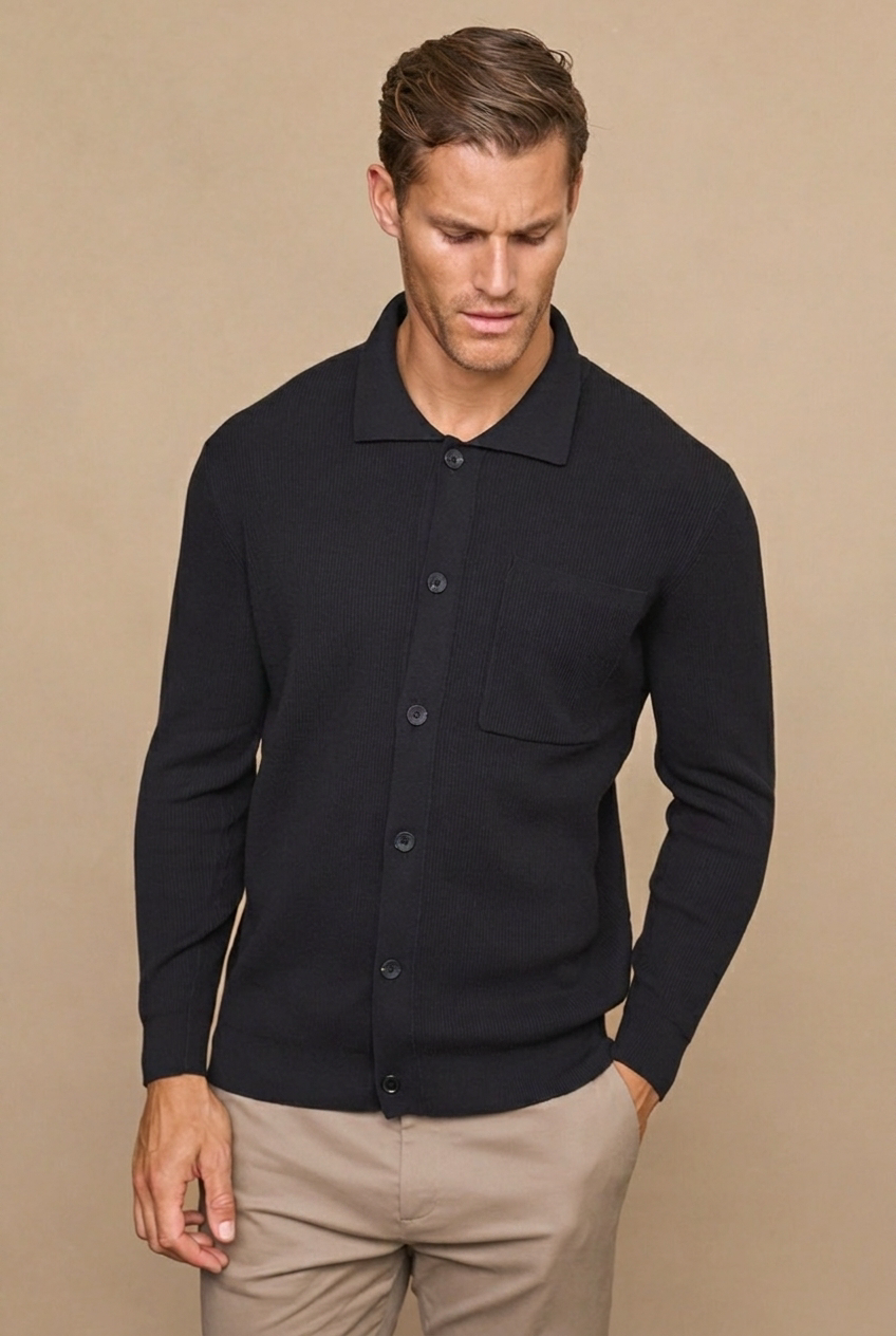 Black Elias Ribbed Pocket Cardigan