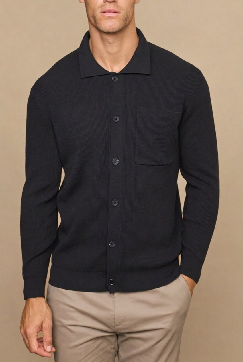 Black Elias Ribbed Pocket Cardigan