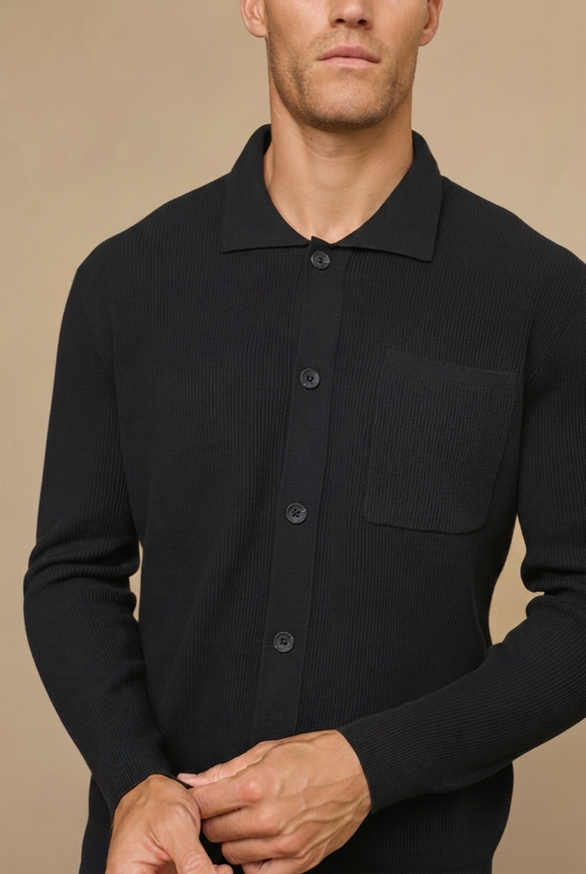 Black Elias Ribbed Pocket Cardigan