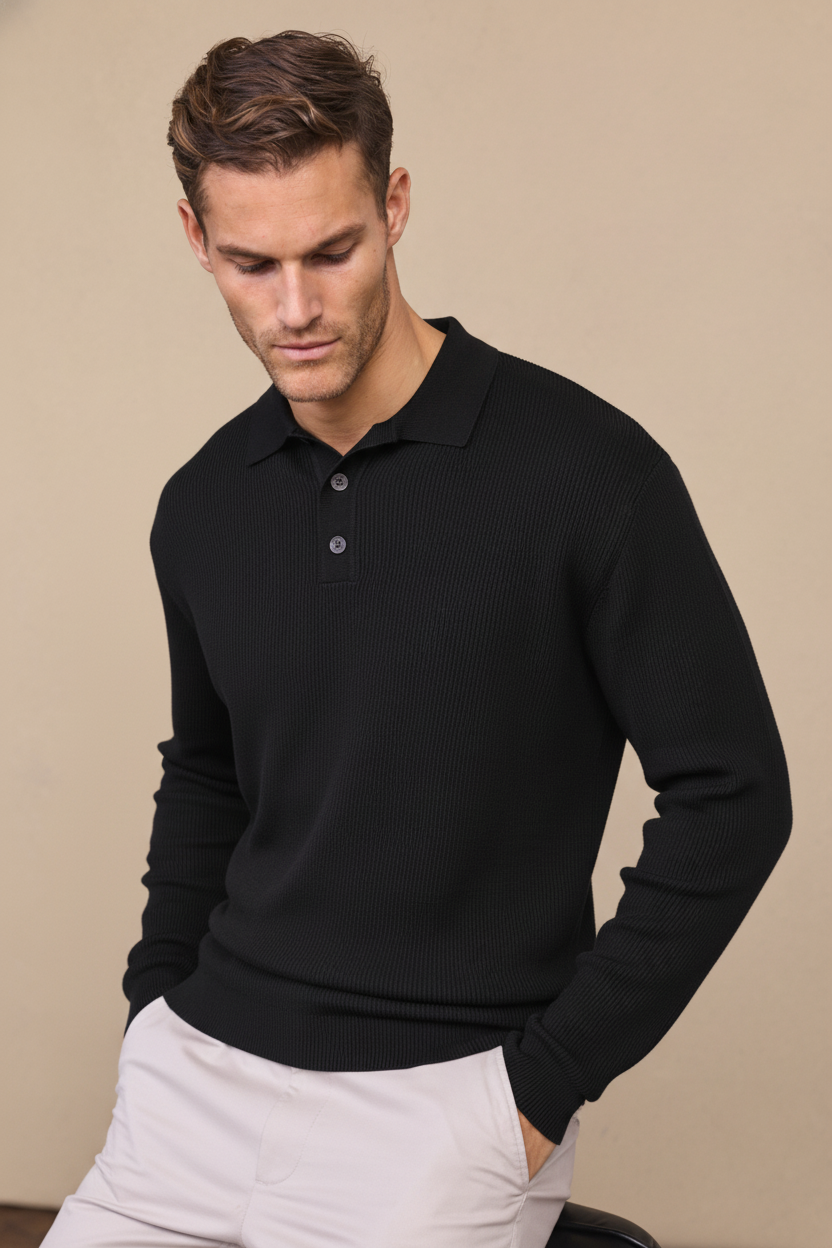 Black Angus Ribbed Polo Shirt