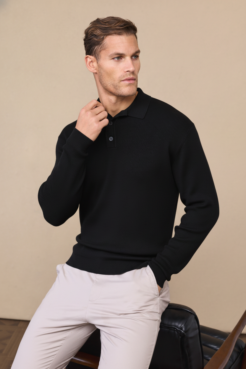 Black Angus Ribbed Polo Shirt