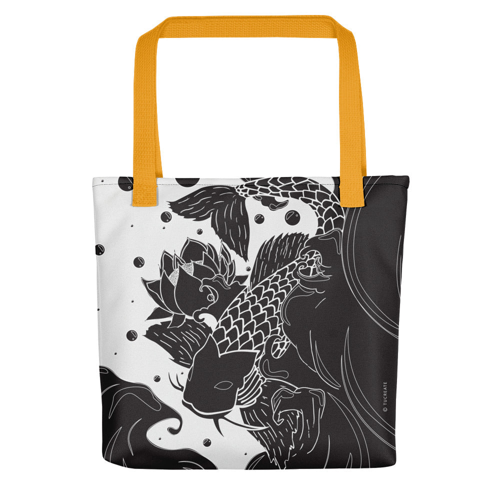 koi grocery bag tote bag yellow strap